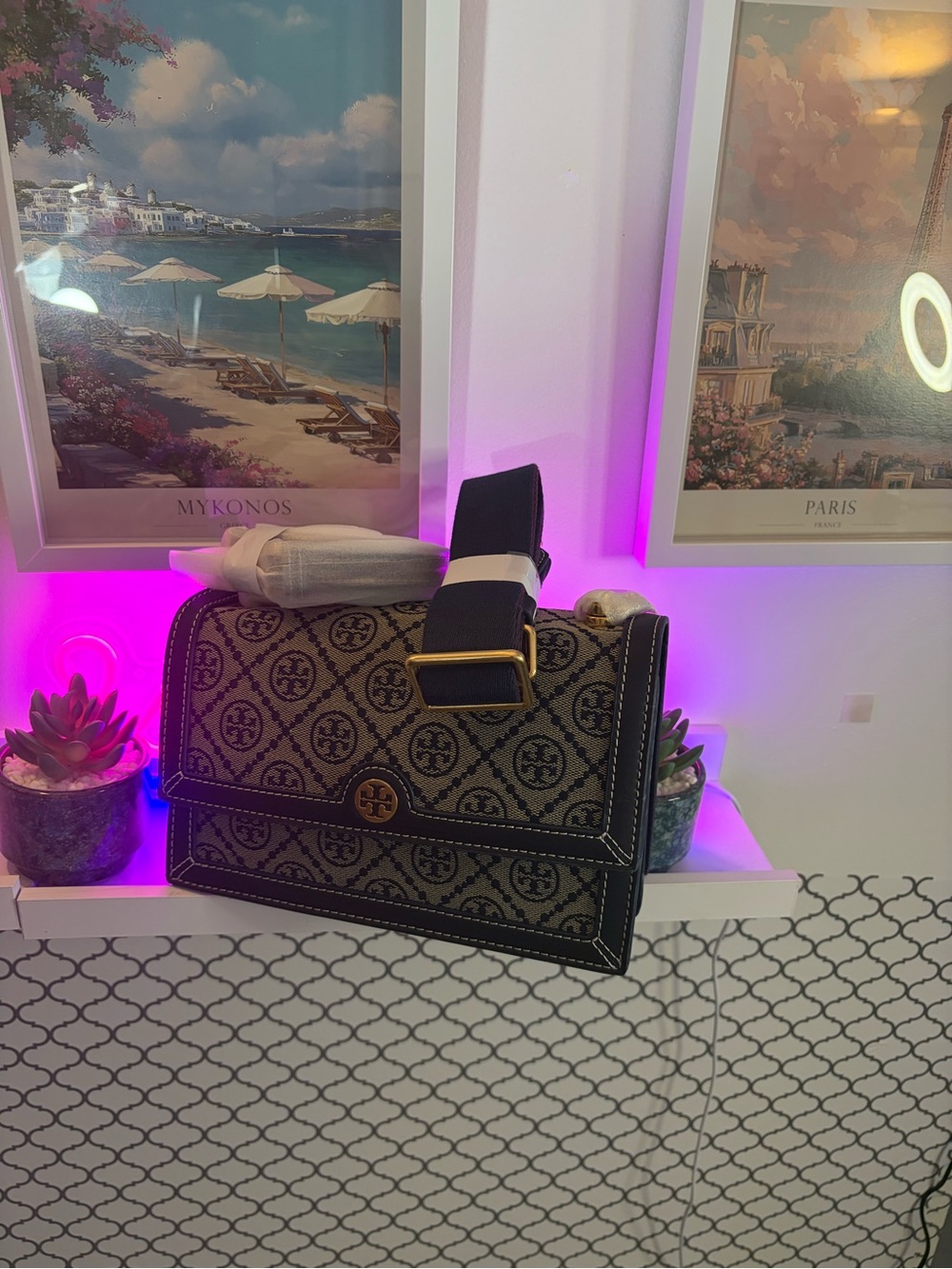 Tory Burch Navy Logo Jacquard Crossbody Bag - Picture 4 of 4